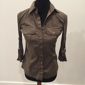BCBG olive green button up shirt